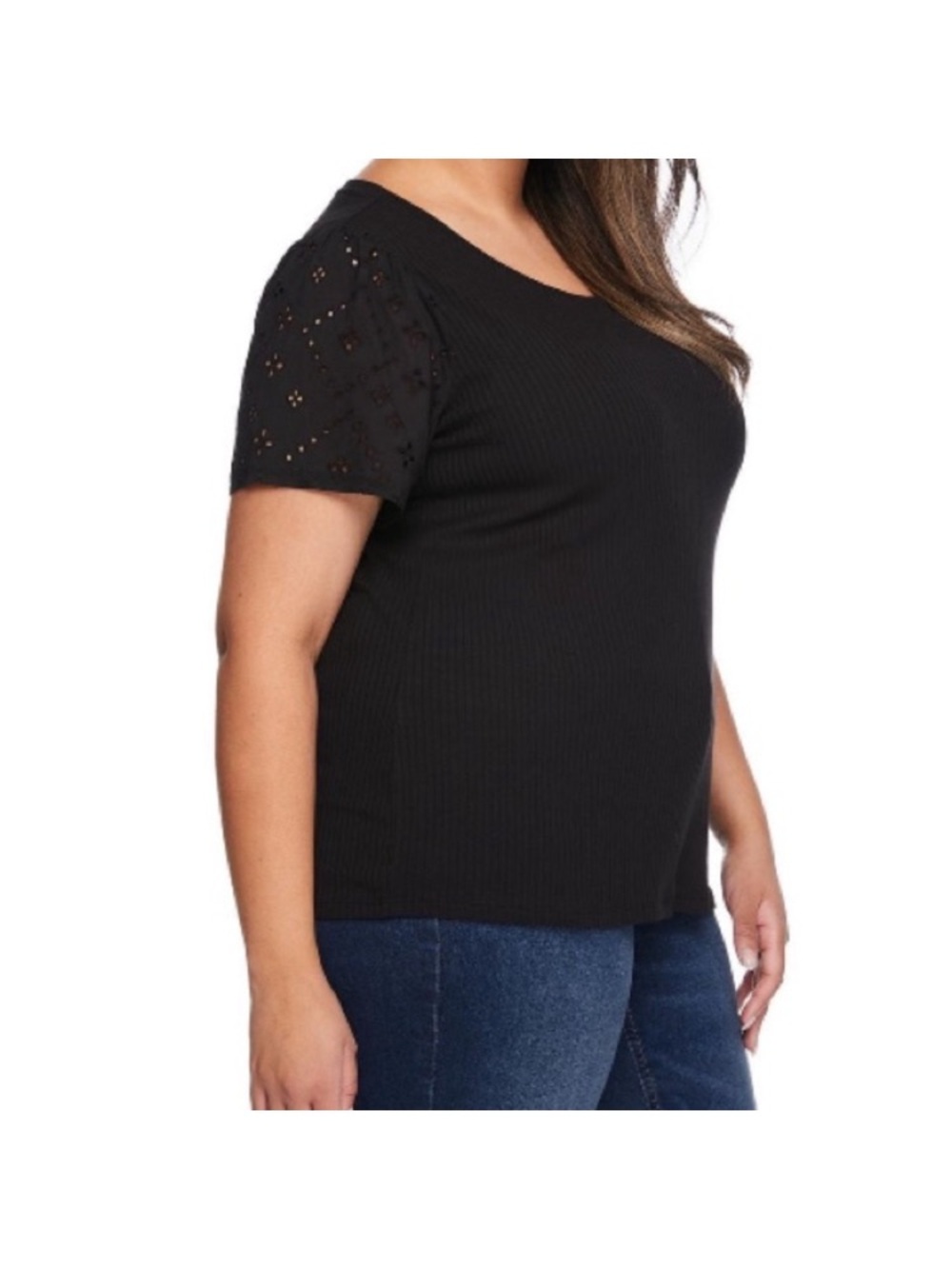 🔥10 for $100🔥 NWT Lane Bryant Black Ribbed Short Sleeve Top with Eyelet Sleeves